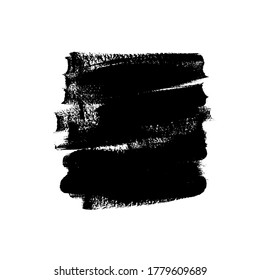 Black rough edge vector square box. Black painted square or rectangular shape. Hand drawn brush stroke isolated on white background. Dirty grunge design frame, border, template or background for text.