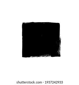 Black Rough Edge Vector Square Box. Black Painted Square Or Rectangular Shape. Hand Drawn Brush Stroke Isolated On White Background. Dirty Grunge Design Frame, Border, Template Or Background For Text.