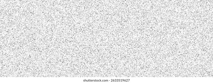 Black rough grain background. Random noise snow overlay texture. Abstract grungy grit dotted wallpaper. Distressed gritty dust backdrop with speckles, particles, drops, specks, flecks. Vector