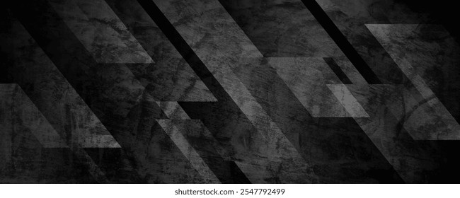 Black rough grunge abstract background overlap layer on dark space with diagonal lines decoration. Modern graphic design element vintage style concept for web banner, flyer, card or brochure cover