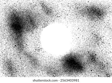 Black rough spray grunge texture background with copy space circle in the middle. Vector illustration