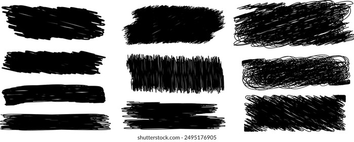 Textura áspera negra, tinta garabatosa, trazo de pincel de Vector, rasguño, línea de dibujo desordenada para grunge y roca ilustración, Clipart aislado, elemento gráfico, Vector Stock