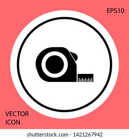 Black Roulette construction icon isolated on red background. Tape measure symbol. White circle button. Vector Illustration