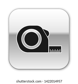 Black Roulette construction icon isolated on white background. Tape measure symbol. Silver square button. Vector Illustration