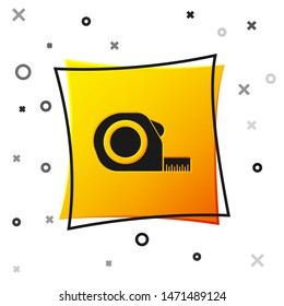 Black Roulette construction icon isolated on white background. Tape measure symbol. Yellow square button. Vector Illustration