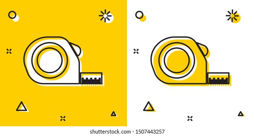 Black Roulette construction icon isolated on yellow and white background. Tape measure symbol. Random dynamic shapes. Vector Illustration
