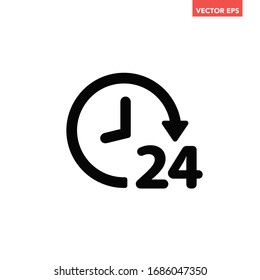 Black round up to 24 hours customer service icon, simple 24hour helpline assistance flat design pictogram vector for app ads web banner button ui ux interface elements isolated on white background