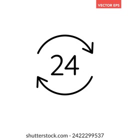Grabación en negro hasta 24 horas icono de línea de servicio al cliente, simple ayuda de línea de ayuda 24h pictograma de diseño plano para anuncios de aplicaciones botón de banner web ui ux elementos de interfaz aislados en fondo blanco