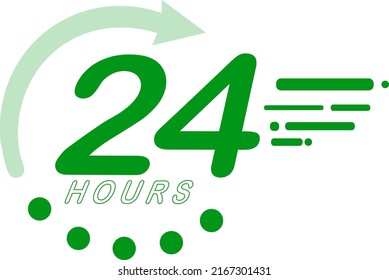 Black round up to 24 hours service icon, simple 24hour helpline assistance flat design vector suitable for social media, poster, app, ads, web banner, button ui ux interface elements 