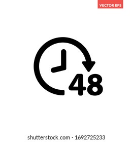 Black round up to 48 hrs work time effect icon, simple 2 days shipment flat design pictogram vector for app logo ads web banner button ui ux interface elements isolated on white background