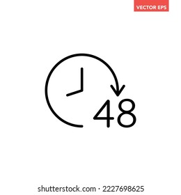 Black round up to 48 hrs work time effect line icon, 2 days fast shipment work arrow flat design vector pictogram, interface elements for app logo web website button ui ux isolated on white background