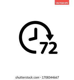 Black round up to 72 hrs work time effect icon, simple 3 days fast shipment work arrow flat design pictogram vector for app logo ads web button ui ux interface elements isolated on white background