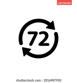 Black round up to 72 hrs work time effect icon, simple circle 3 days shipment flat design pictogram vector for app logo ads web banner button ui ux interface elements isolated on white background