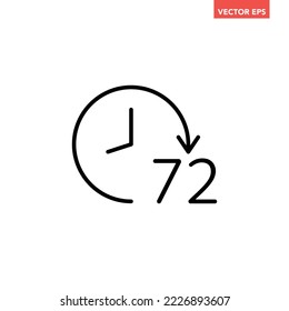 Black round up to 72 hrs work time effect line icon, 3 days fast shipment work arrow flat design vector pictogram, interface elements for app logo web website button ui ux isolated on white background