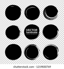 Black round abstract big textured smears  isolated on imitation transparent background
