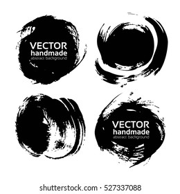 Black round abstract ink smears vector objects isolated on a white background