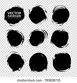 Black round abstract smears set isolated on imitation transparent background