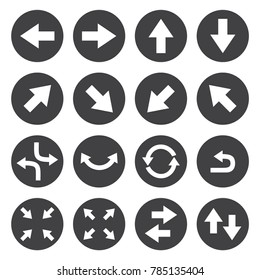 Black round arrow pointer icons, cursor collection set, simple shape pointer flat design infographic pictogram concept vector for app web button ui ux interface elements isolated on white background