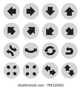 Black round arrow pointer icons, cursor collection set, simple shape pointer flat design infographic pictogram concept vector for app web button ui ux interface elements isolated on white background