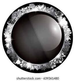 Black round background with a silver frame, with space for your text. Vector illustration.