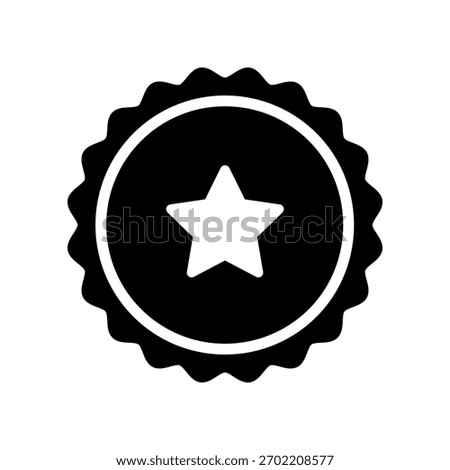 Black Round Badge With White Star Emblem, Award Seal Icon for Certification and Excellence