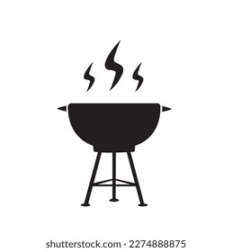 Black round barbacue with smoke on a white background with copy space