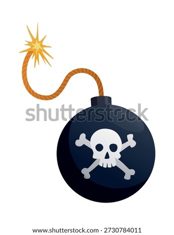 A black round bomb. Burning bomb in flat style. Cartoon bomb with burning fuse on white background. Bomb icon