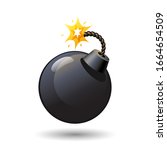 Black round bomb with burning fuse icon isolated on white background, arms, weapon, vector illustration