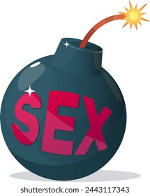 Black round bomb with a burning wick and the inscription sex, sex bomb concept