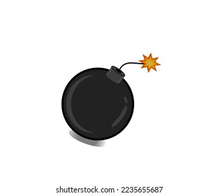 black round bomb with wick burning white background