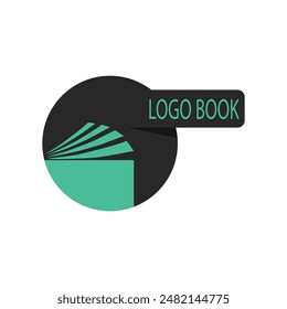 black round book logo. concept of scrapbook, e-book, info, pdf, manual, diary, college, paperback, encyclopedia, bookshop. flat style trend modern