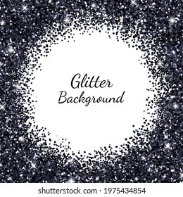 Black round border frame sparkling glitter. Vector