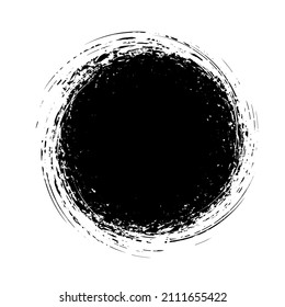 Black round button. Hand painted ink blob. Hand drawn grunge circle. Graphic design element for web, corporate identity, cards, prints etc. Vector illustration