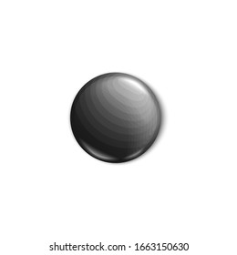 Black round button pin realistic mockup, blank template of glossy circle shape plastic brooch for store merchandise or promotion - realistic isolated vector illustration