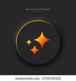 Un Botón redondo negro con una insignia de inteligencia artificial amarillo-naranja. Botones en el estilo neumórfico. Gráficos de Vector EPS 10.