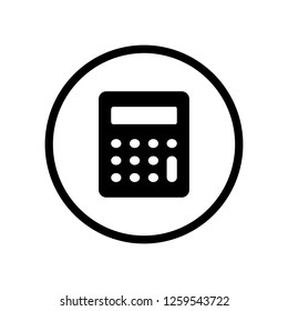 Black round calculator tool icon, simple clear sign & symbol, glyphs flat design vector eps 10 isolated on white background