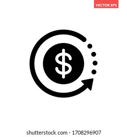 Black Round Cash Back Mark Icon, Global E Commence Financial Investment Rotation Flat Design Vector Pictogram, Infographic Interface Elements For App Logo Web Button Ui Ux Isolated On White Background