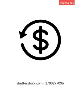 Black round cash back mark icon, global e commence financial investment rotation flat design vector pictogram, infographic interface elements for app logo web button ui ux isolated on white background