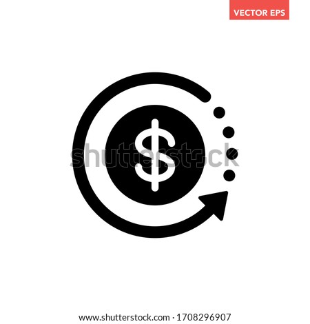 Black round cash back mark icon, global e commence financial investment rotation flat design vector pictogram, infographic interface elements for app logo web button ui ux isolated on white background