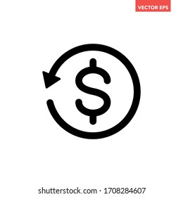 Black round cashback refund mark icon, simple foreign financial investment check flat design vector pictogram, infographic interface elements for app logo web button ui ux isolated on white background