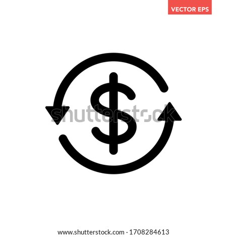 Black round cashback refund mark icon, simple foreign financial investment check flat design vector pictogram, infographic interface elements for app logo web button ui ux isolated on white background