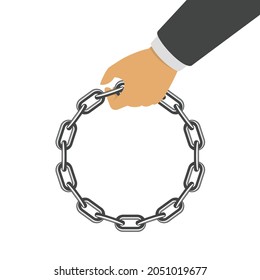 Black round chain in hand.  Vector illustration in flat style. EPS 10.