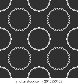 Black round chain seamless background. Iron Chain pattern. Chains links texture. Geometric backdrop. Vector illustration. EPS 10.