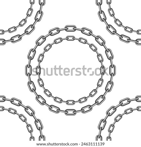 Black round chain seamless background. Iron Chain pattern. Chains links texture. Geometric backdrop. 