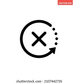 Black round check sync unapproved icon, simple cycle rotating arrow syncing flat design pictogram vector for app logo ads web webpage button ui ux interface elements isolated on white background