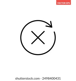 Icono de línea no aprobado de sincronización de cheque redondo negro, Vector de pictograma de diseño plano de sincronización de flechas giratorias de ciclo simple para anuncios de logotipos de App Botón de página web de Web ui ux Elementos de interfaz aislados sobre fondo blanco