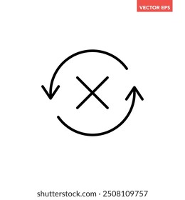 Schwarze runde Check Sync nicht genehmigt Linie Symbol, einfache Zyklus rotierenden Pfeilen Sync flachen Design Piktogramm Vektor für App Logo Anzeigen Web-Seite Schaltfläche ui ux Interface-Elemente einzeln auf weißem Hintergrund