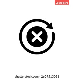 Black round check sync unapproved line icon, simple cycle rotating arrows sync flat design pictogram vector for app logo ads web webpage button ui ux interface elements isolated on white background