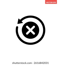 Black round check sync unapproved icon, simple cycle rotating arrows syncing flat design pictogram vector for app logo ads web webpage button ui ux interface elements isolated on white background