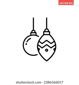 Black round Christmas balls line icon, simple holiday decoration flat design pictogram, infographic vector for app logo web button ui ux interface isolated on white background